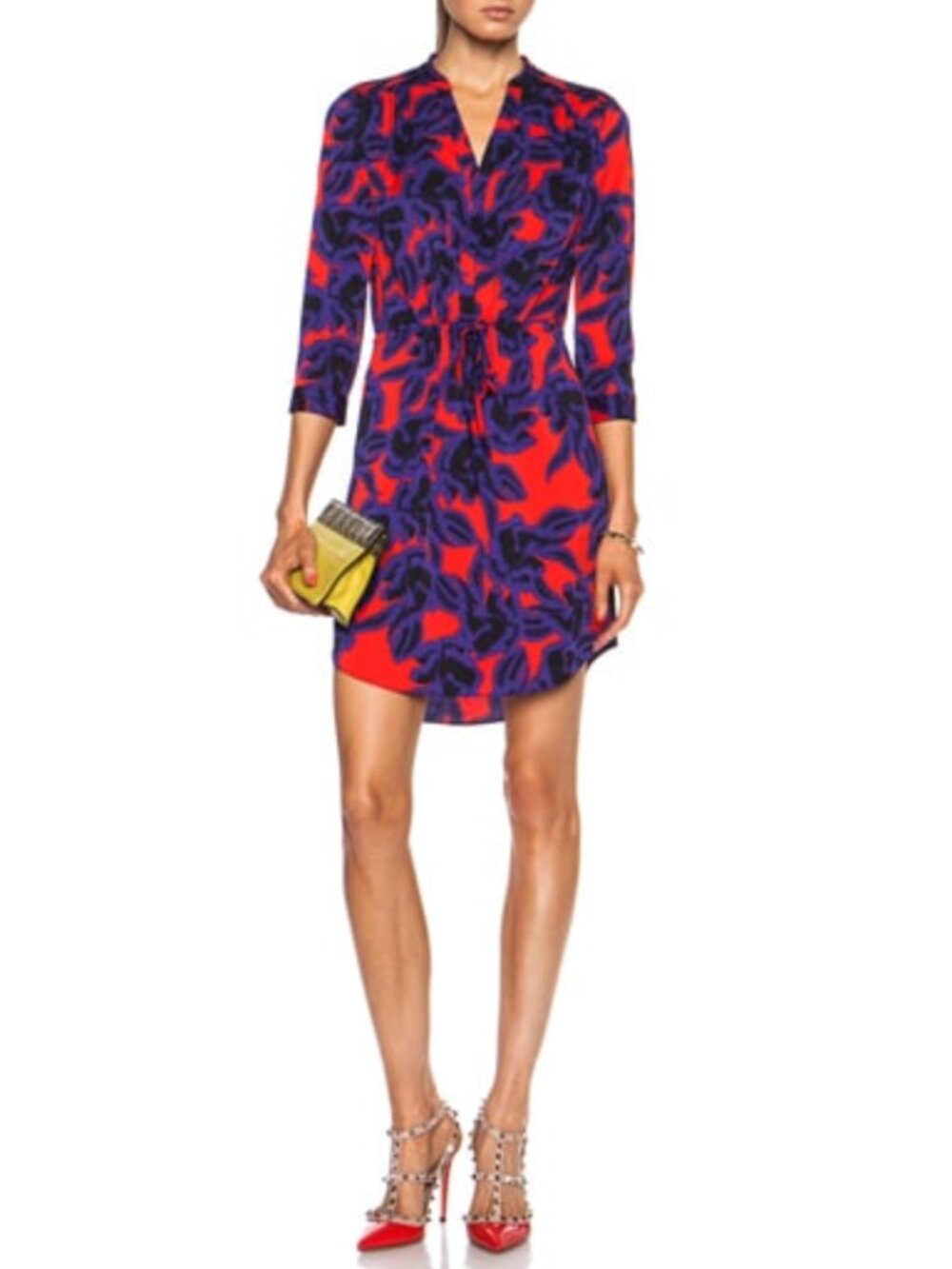 DVF Diane von Furstenberg Floral Silk Shirt Dress Red Size 2